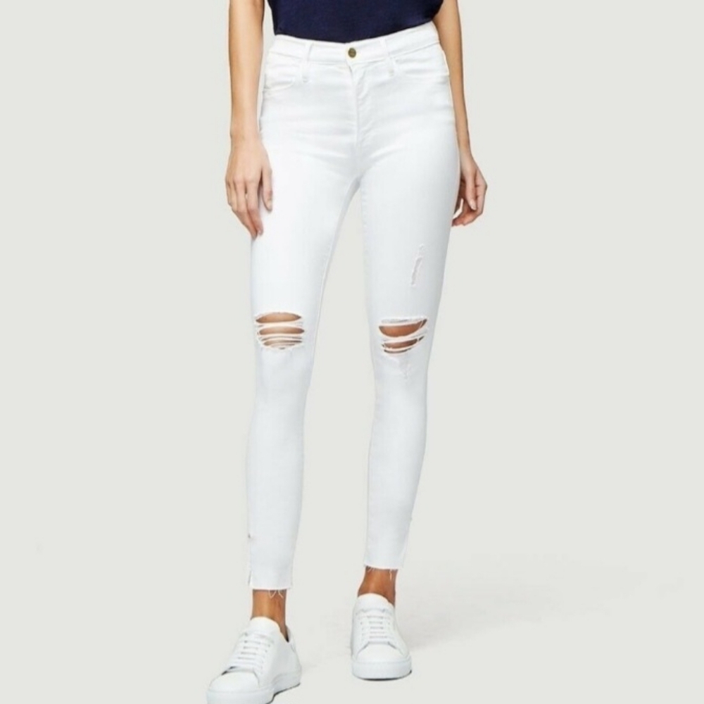 Frame Le High White Skinny Cropped Denim Jean Size 29 Distressed NEW NWT